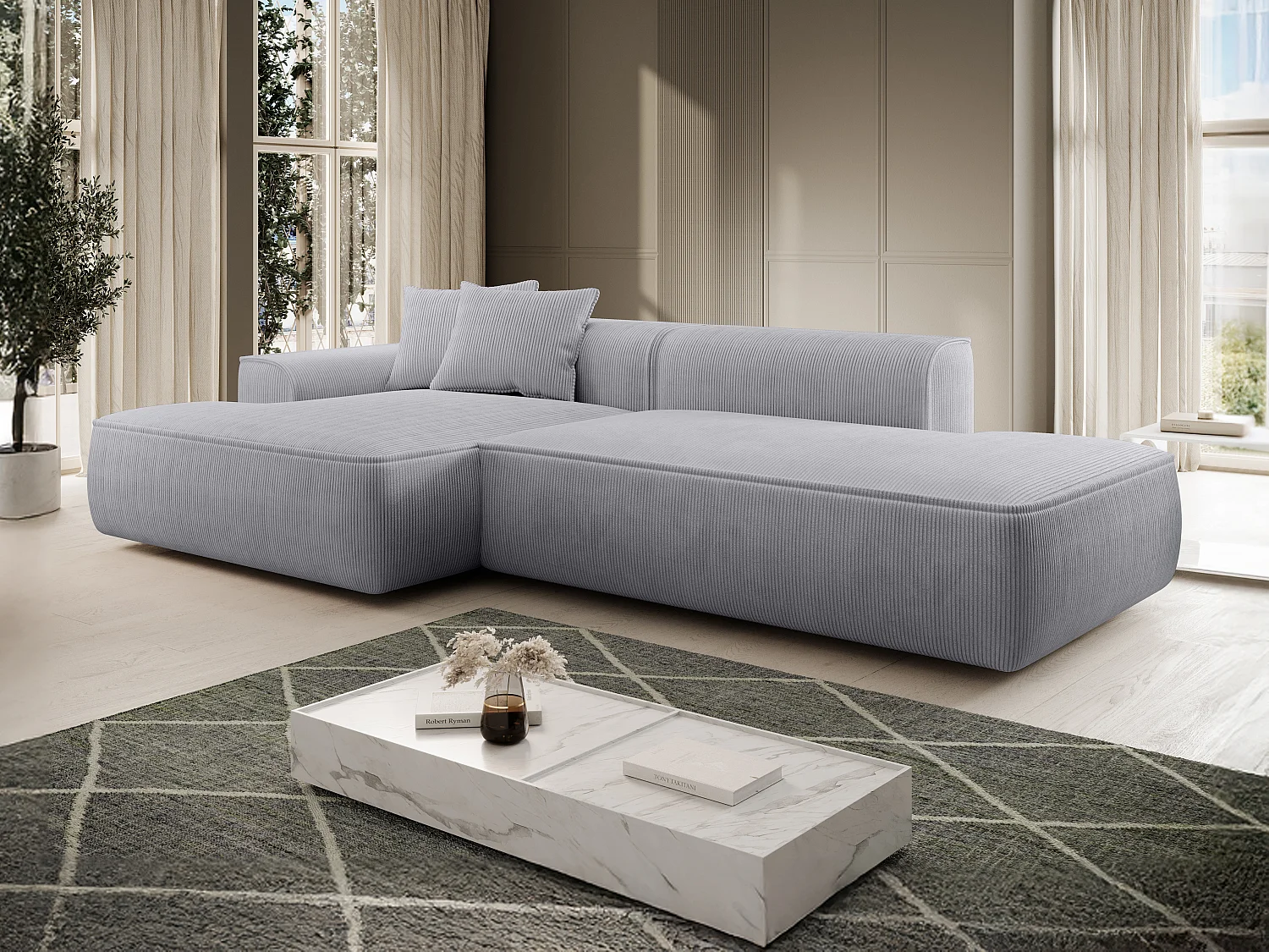 Hjørnesofa venstre i lysegrå kordfløyel ERYNEL