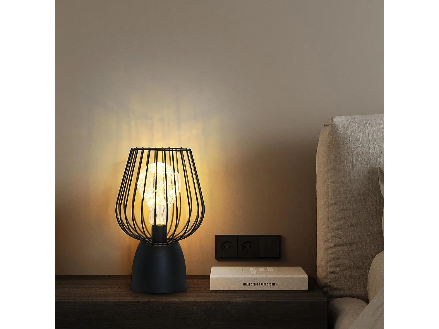 Lampe de chevet cage creuse 3000 K, lumière chaude, lampe de table LED portable sans fil (sans batterie)