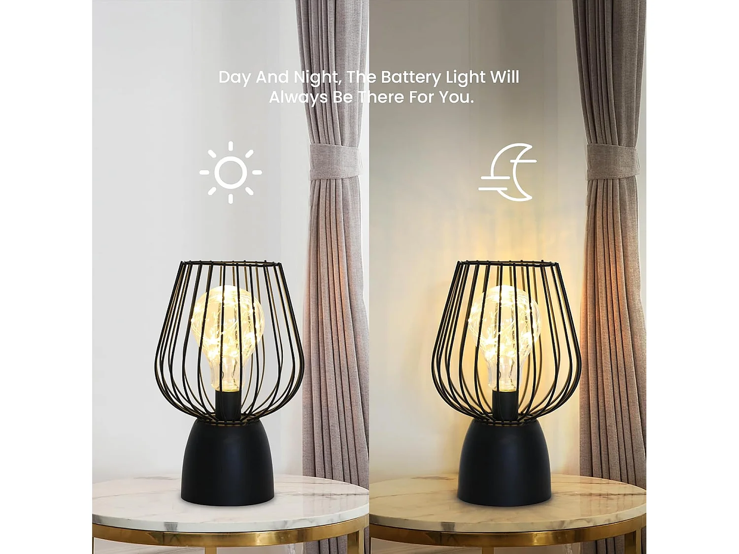 Lampe de chevet cage creuse 3000 K, lumière chaude, lampe de table LED portable sans fil (sans batterie)