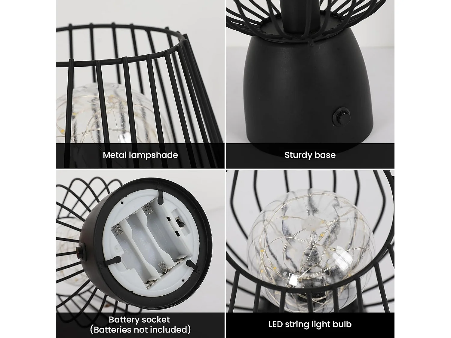 Lampe de chevet cage creuse 3000 K, lumière chaude, lampe de table LED portable sans fil (sans batterie)