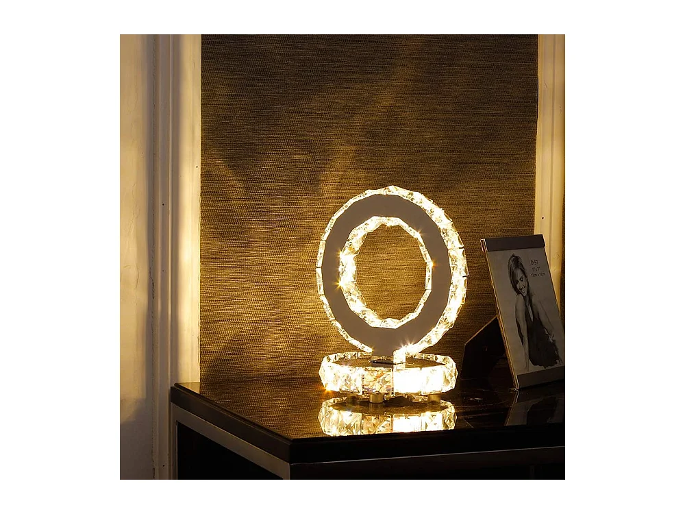 Lampe de table en verre, lampe LED moderne en acier inoxydable, ronde, 9 W, lumière blanc chaud