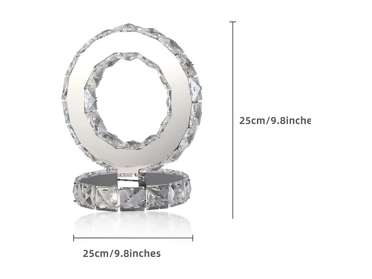 Lampe de table en verre, lampe LED moderne en acier inoxydable, ronde, 9 W, lumière blanc chaud