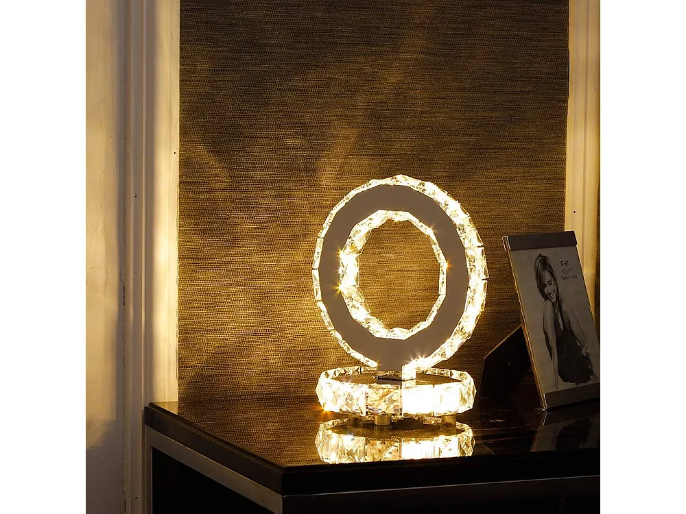 Lampe de table en verre, lampe LED moderne en acier inoxydable, ronde, 9 W, lumière blanc chaud