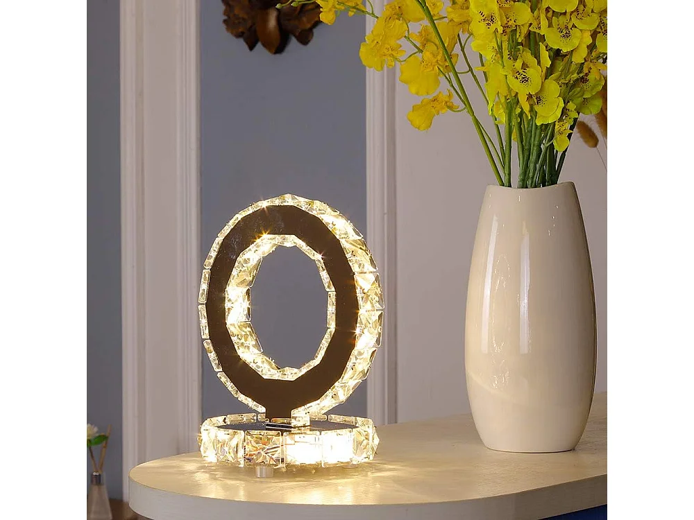 Lampe de table en verre, lampe LED moderne en acier inoxydable, ronde, 9 W, lumière blanc chaud