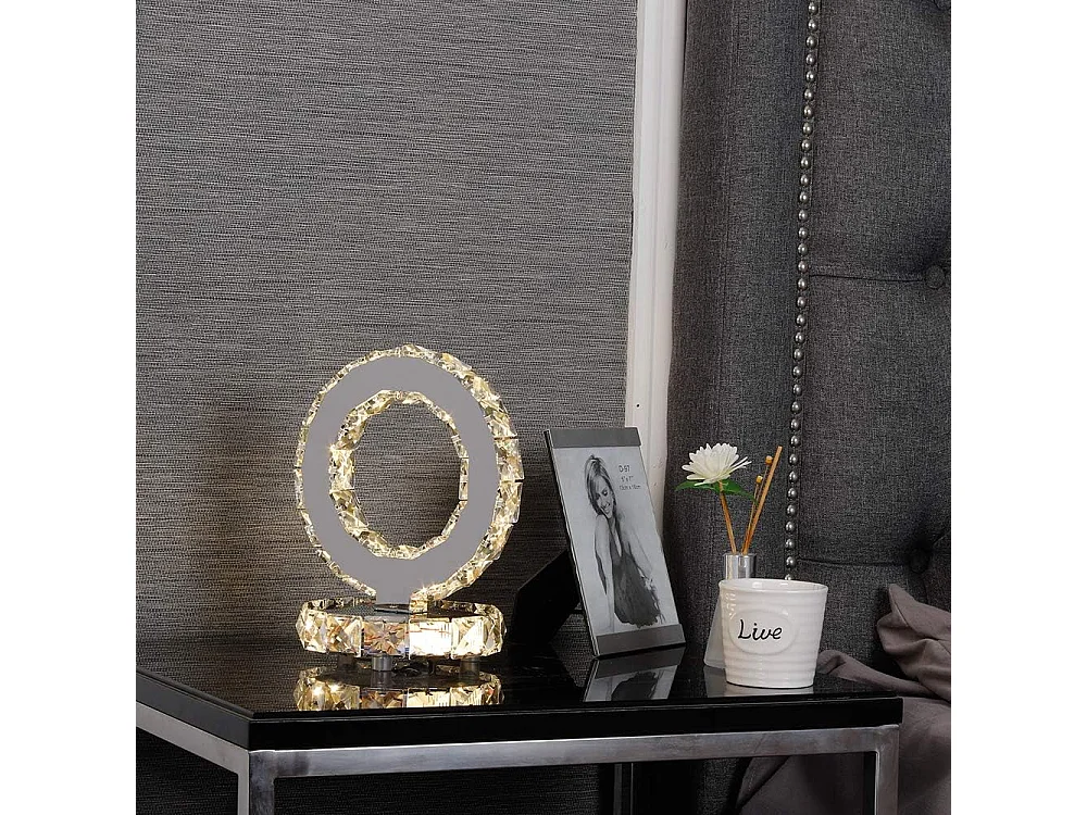 Lampe de table en verre, lampe LED moderne en acier inoxydable, ronde, 9 W, lumière blanc chaud