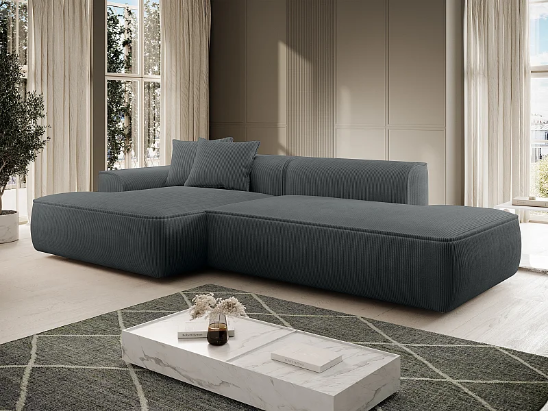 Canapé d'angle gauche en velours côtelé gris anthracite ERYNEL