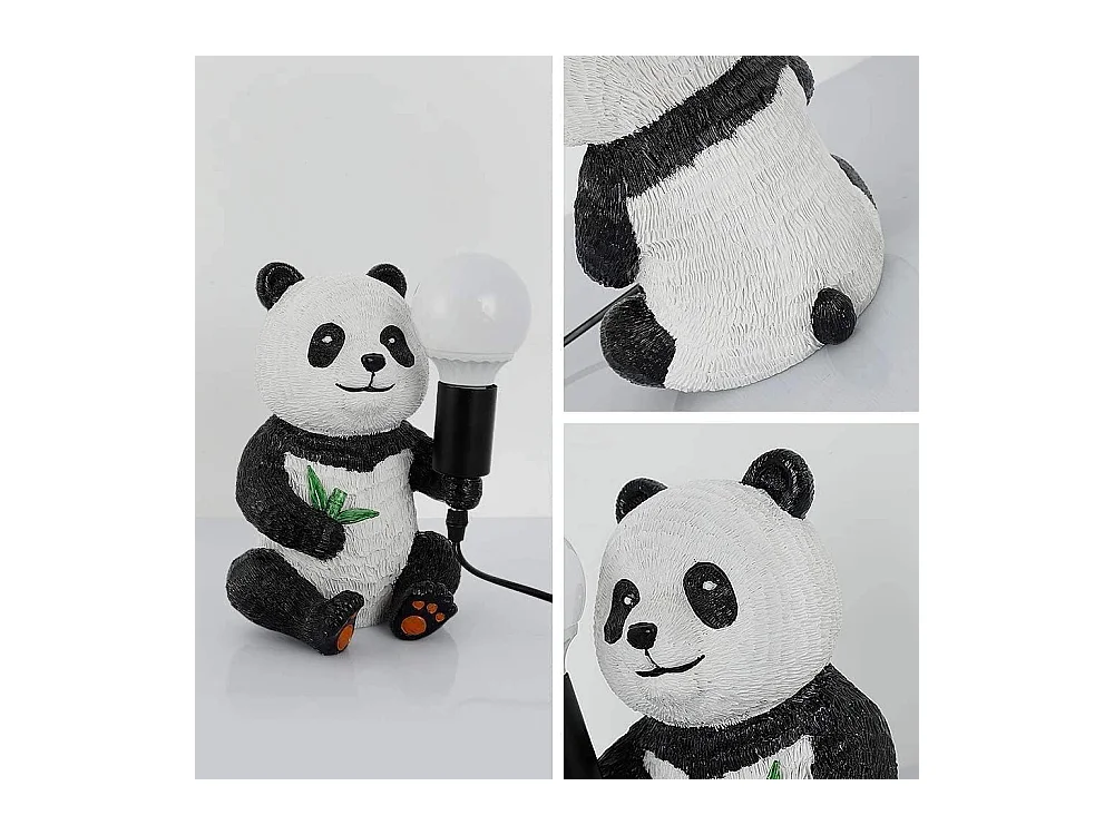 Lampe de table créative en résine représentant un panda assis, culot E27, idéale pour un salon ou une chambre d'enfant. Ampoule non incluse