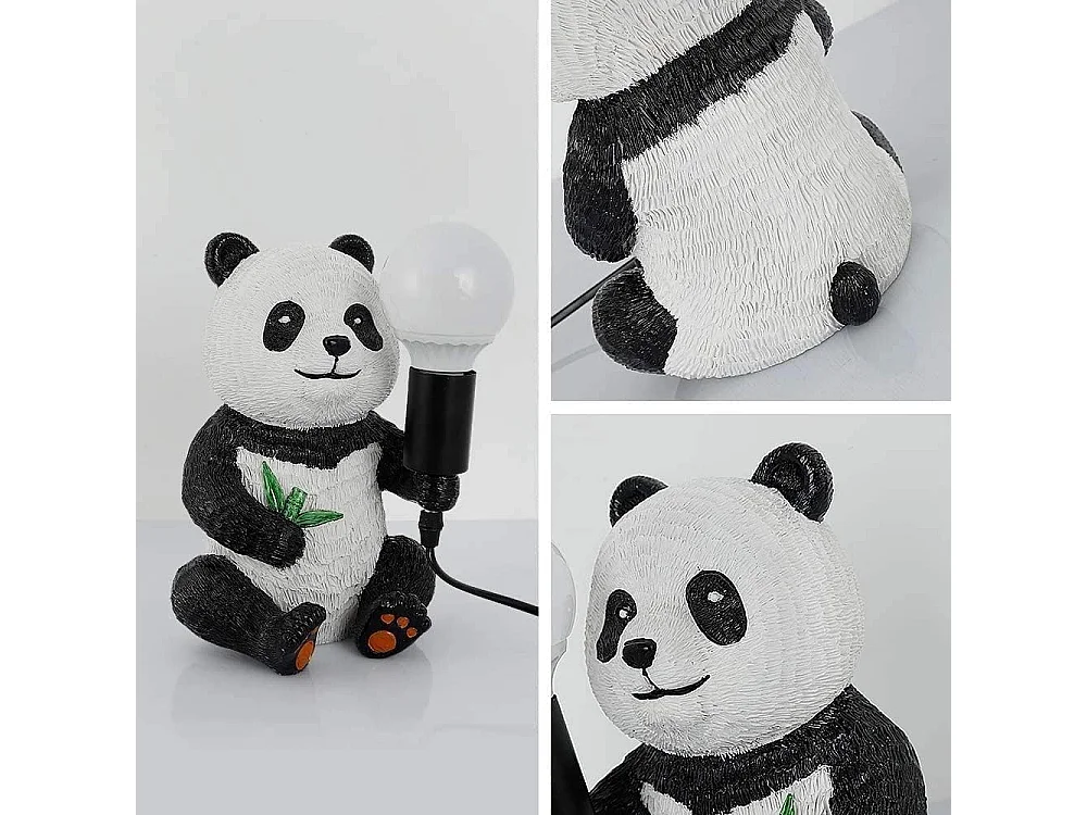 Lampe de table créative en résine représentant un panda assis, culot E27, idéale pour un salon ou une chambre d'enfant. Ampoule non incluse