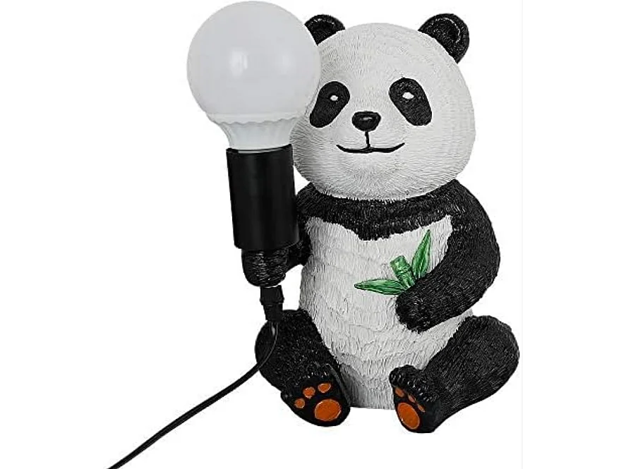 Lampe de table créative en résine représentant un panda assis, culot E27, idéale pour un salon ou une chambre d'enfant. Ampoule non incluse