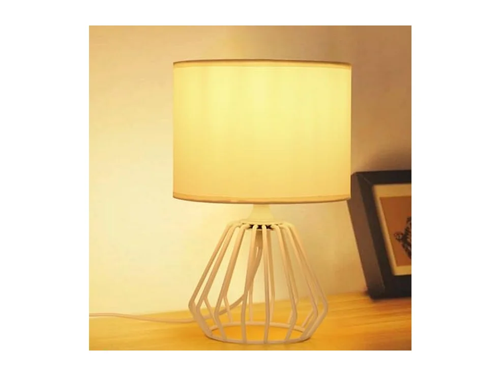 Lampe de chevet, lampe de table avec base creuse et abat-jour en tissu blanc, lampe de table simple pour chambre, salon (ampoule E27 non incluse)
