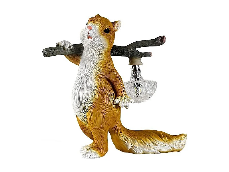 Lampe de table écureuil, lampe de chevet LED, lampe en résine, abat-jour en verre, idéale pour une chambre d'enfant ou un bureau (marron)