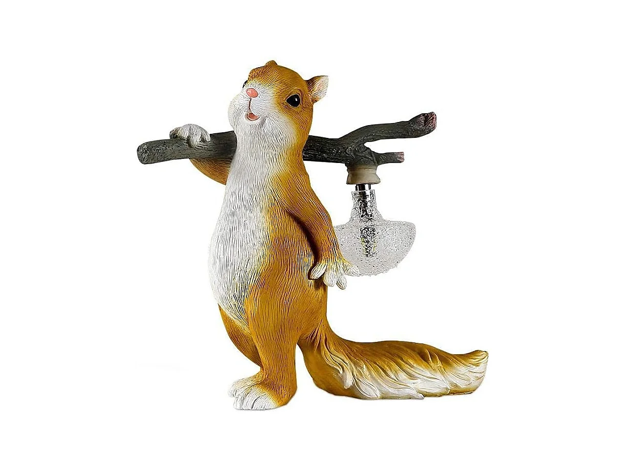 Lampe de table écureuil, lampe de chevet LED, lampe en résine, abat-jour en verre, idéale pour une chambre d'enfant ou un bureau (marron)