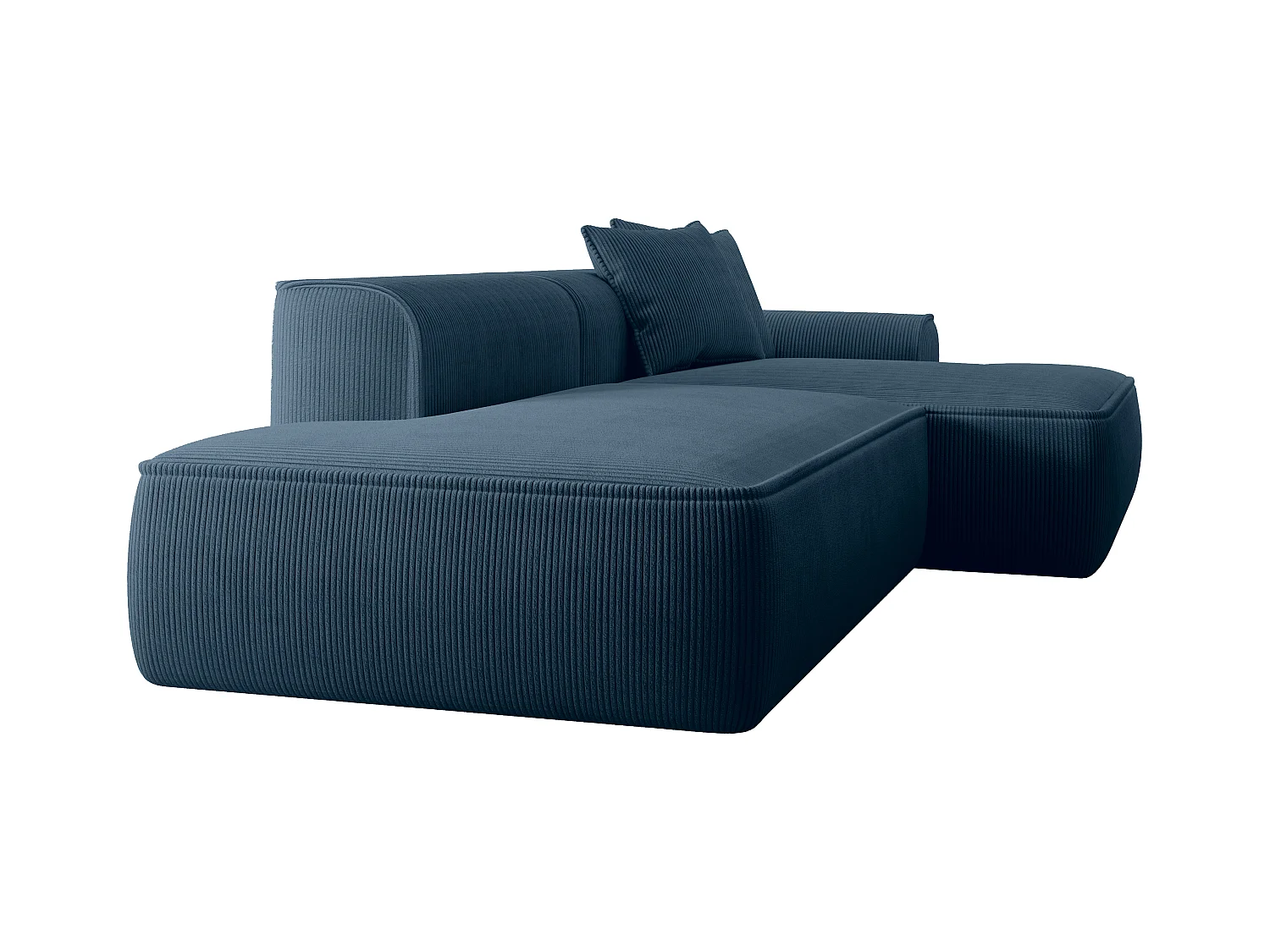  Canapé d'angle droit en velours côtelé bleu ERYNEL