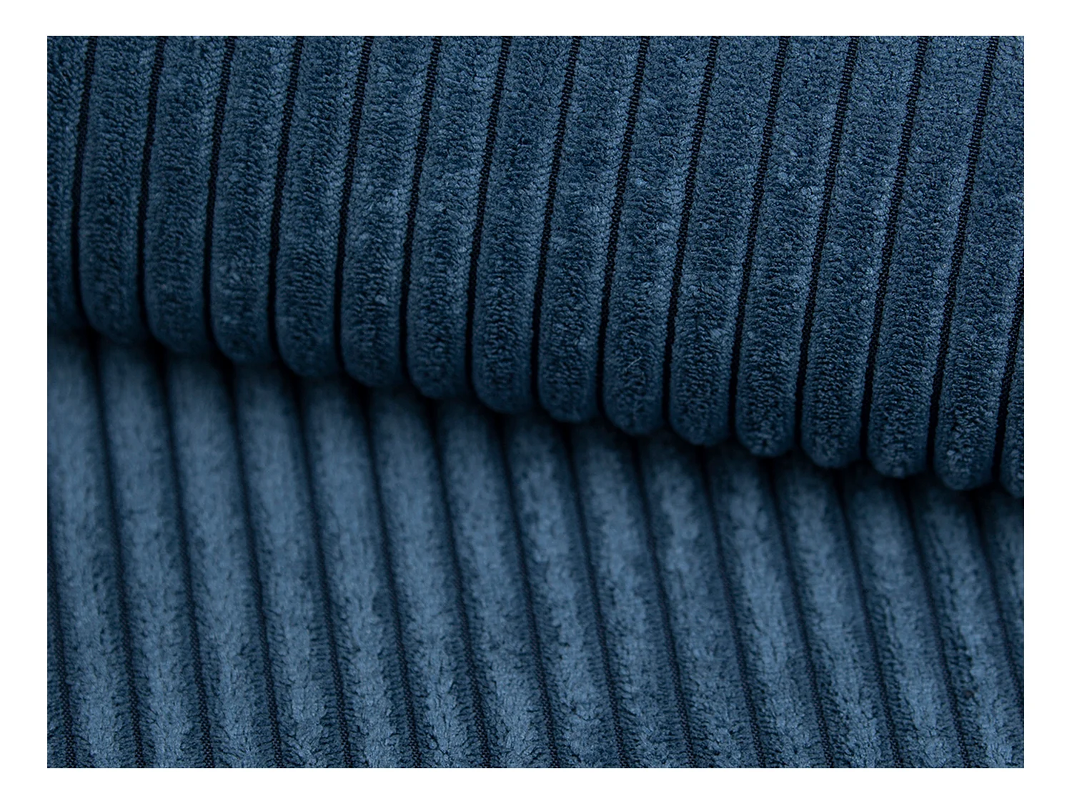  Canapé d'angle droit en velours côtelé bleu ERYNEL