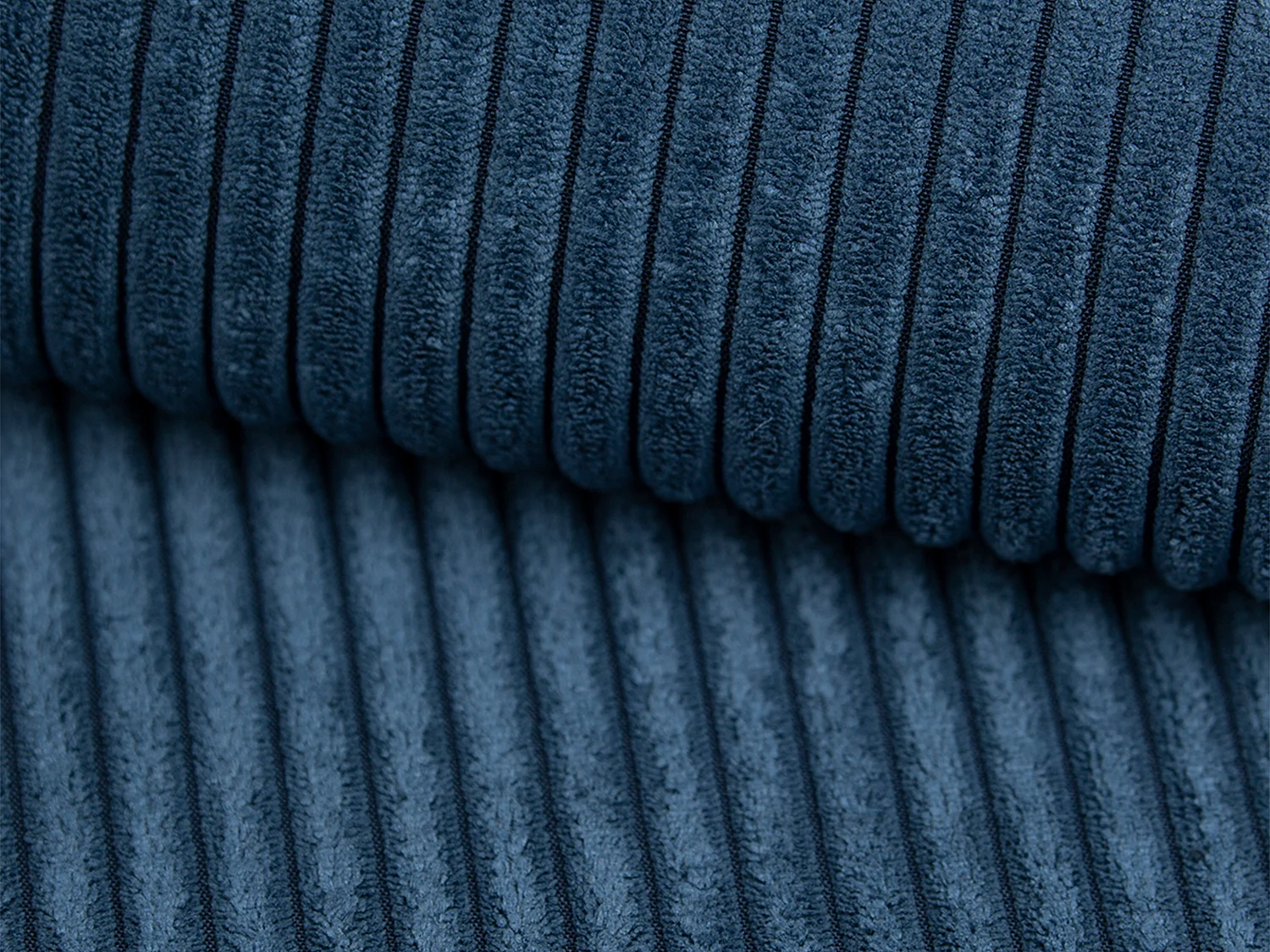 Blå manchestertyg soffa med högerriktad hörndel ERYNEL