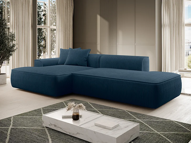 Ecksofa - Ecke links - Cord - Blau - ERYNEL