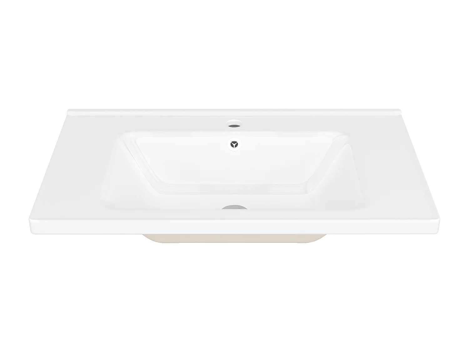 Meuble sous vasque de salle de bain avec vasque encastrée sans Robinet, 3 tiroirs inclus, blanc et pieds doré - L120cm
