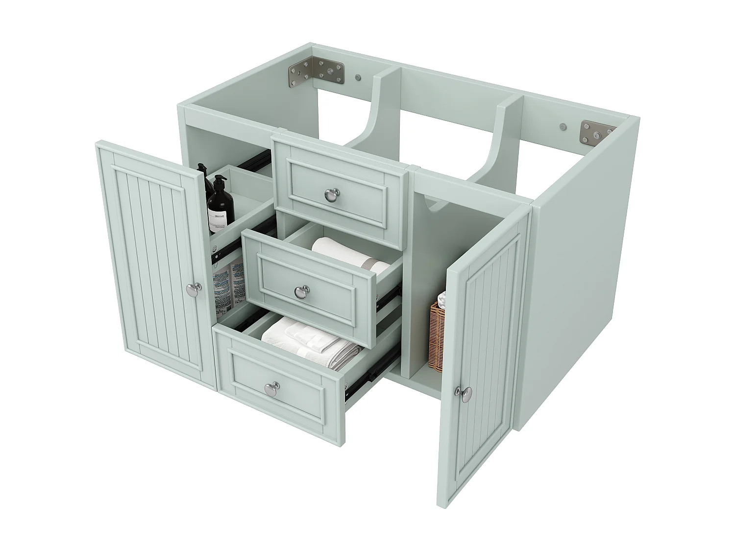 Meuble sous vasque de salle de bain suspendu avec 3 tiroirs et porte, MDF vert - L78.5cm