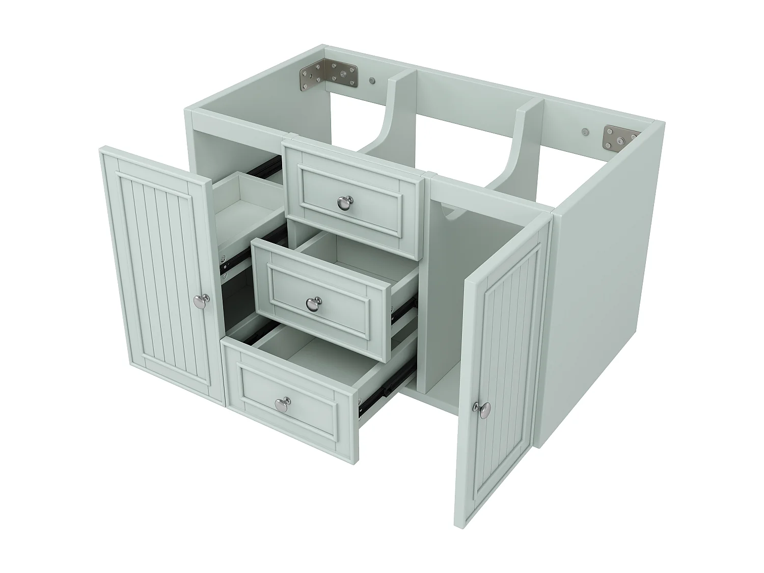 Meuble sous vasque de salle de bain suspendu avec 3 tiroirs et porte, MDF vert - L78.5cm