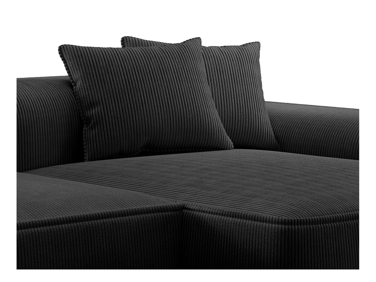  Canapé d'angle droit en velours côtelé noir ERYNEL