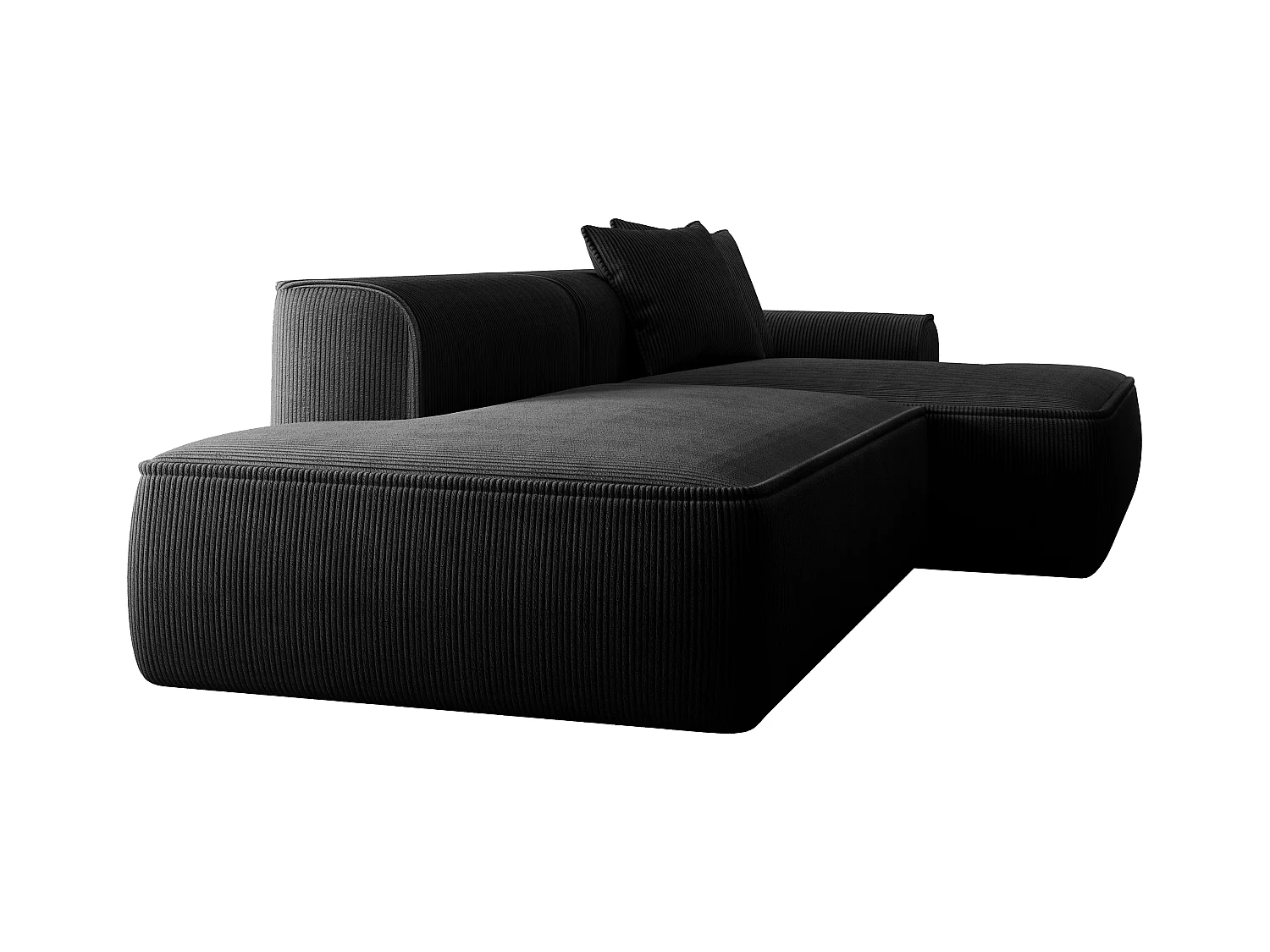  Canapé d'angle droit en velours côtelé noir ERYNEL