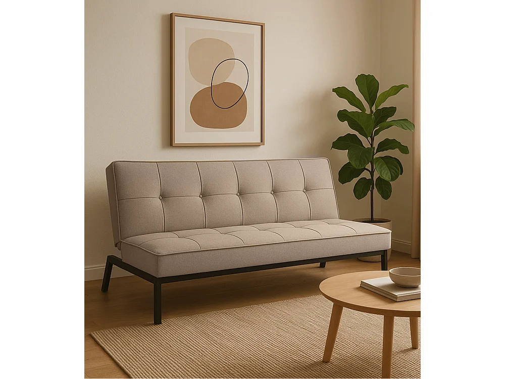 Sofá cama de 36-90x189x85-117 cm de 3 plazas tapizado en poliéster en color beige Louis