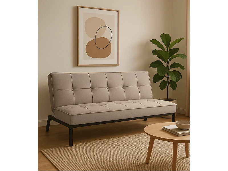 Sofá cama de 36-90x189x85-117 cm de 3 plazas tapizado en poliéster en color beige Louis