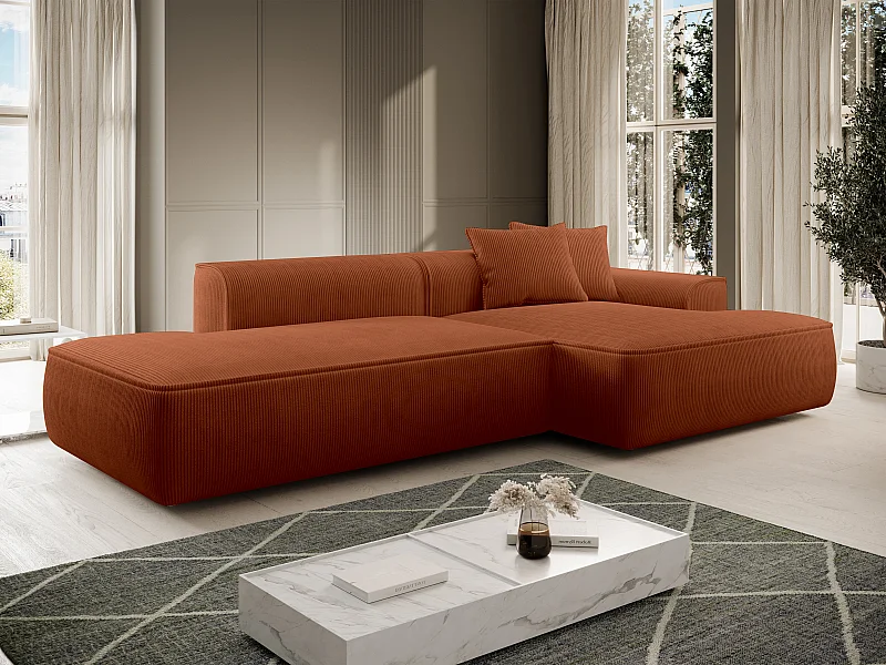  Canapé d'angle droit en velours côtelé terracotta  ERYNEL