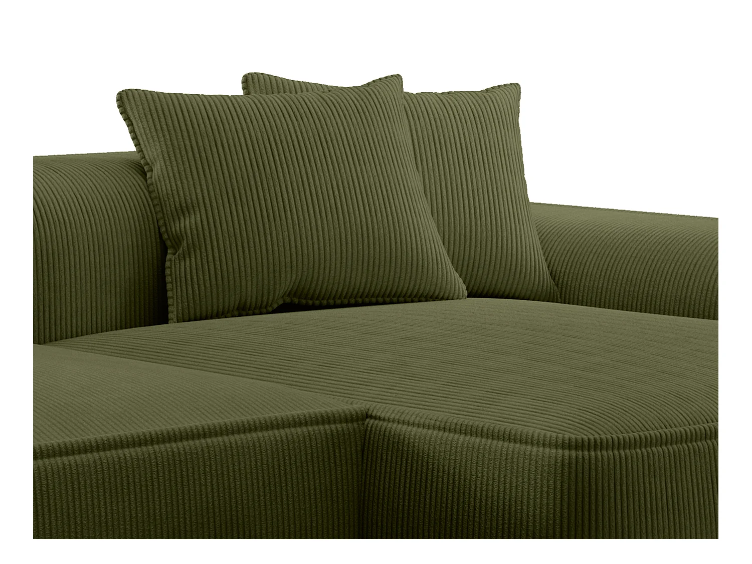  Canapé d'angle droit en velours côtelé vert kaki ERYNEL