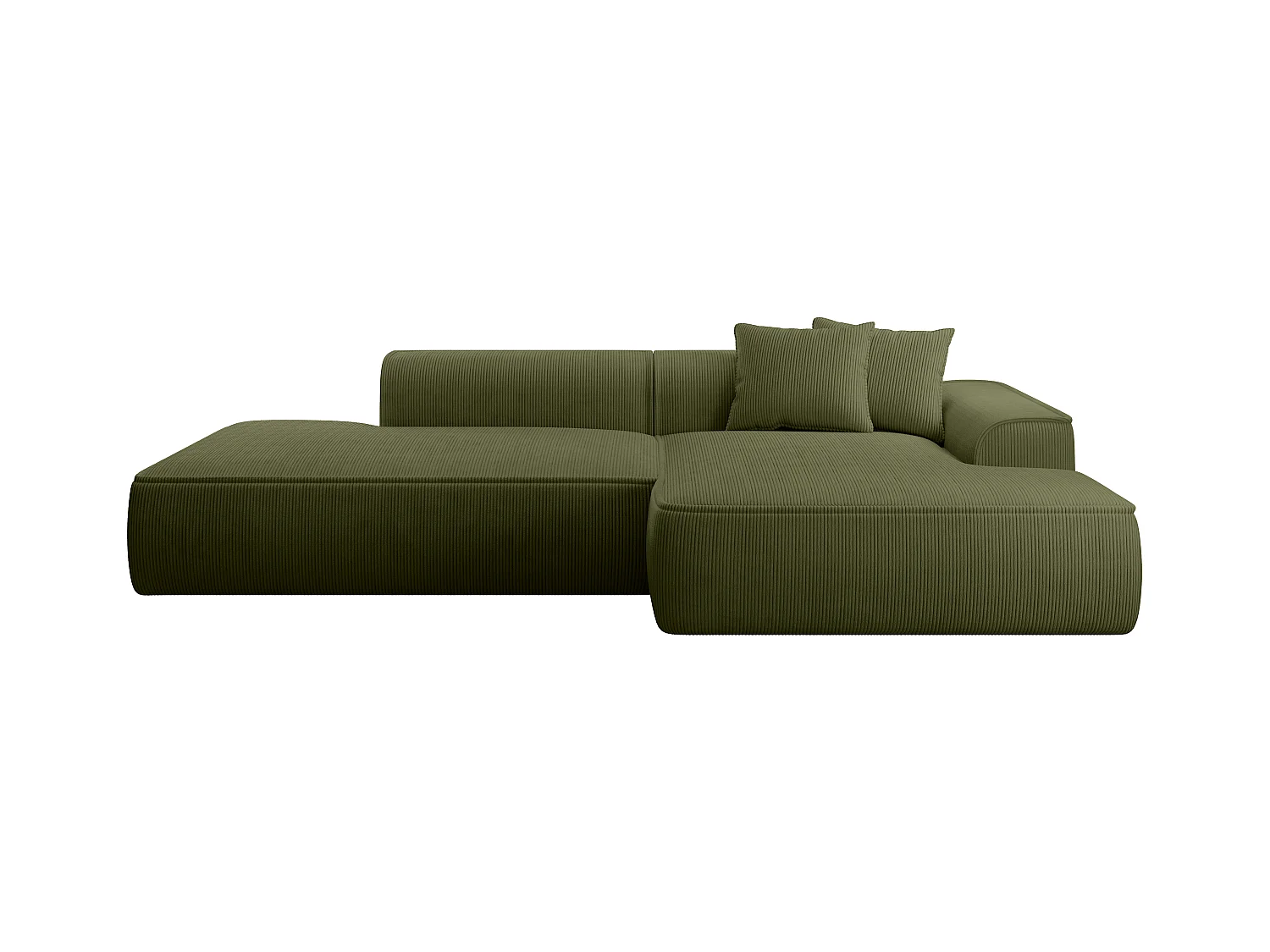  Canapé d'angle droit en velours côtelé vert kaki ERYNEL