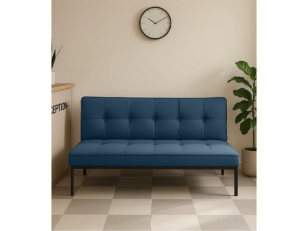 Sofá cama de 36-90x189x85-117 cm de 3 plazas tapizado en poliéster en color azul Louis