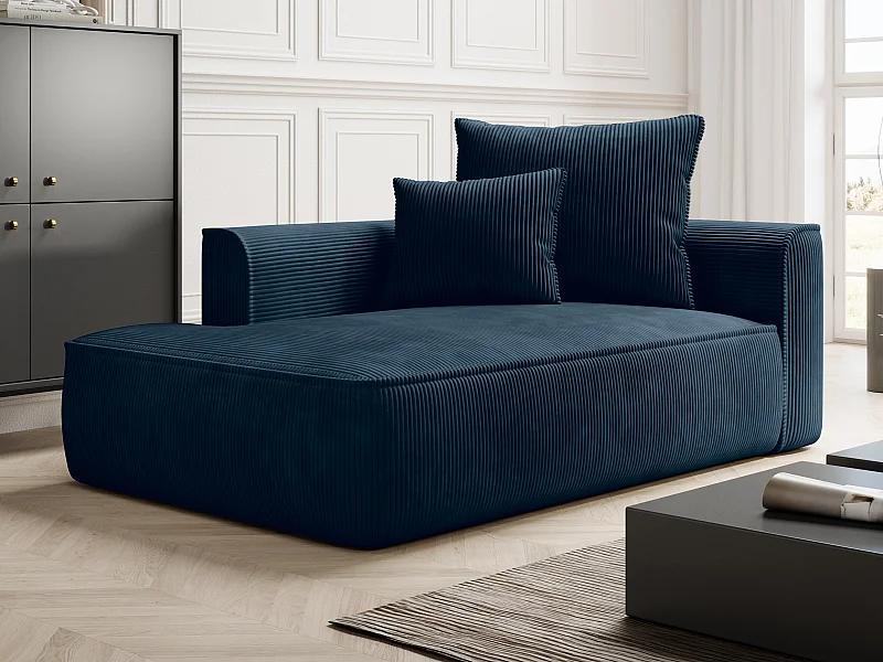 Chaise longue direita em veludo canelado azul PINETA