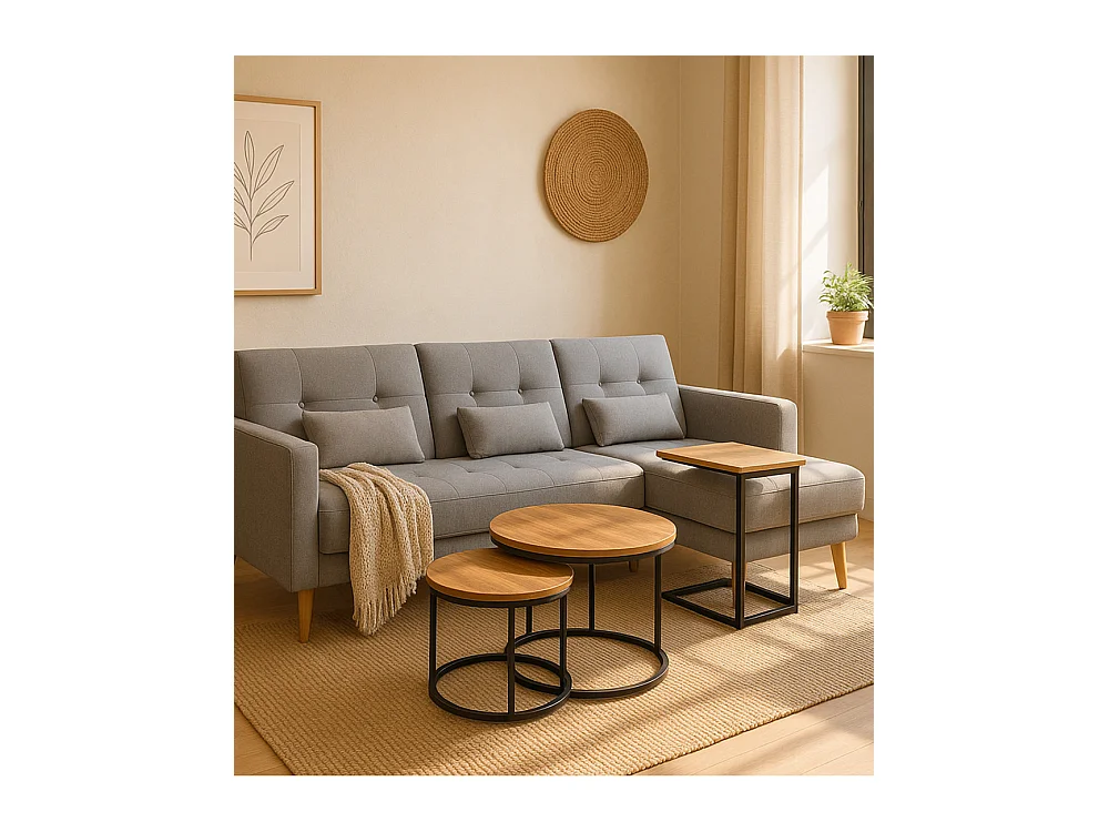 Sofá Chaise Longue de 87x263x150 cm convertible en cama con módulo reversible en gris Abu