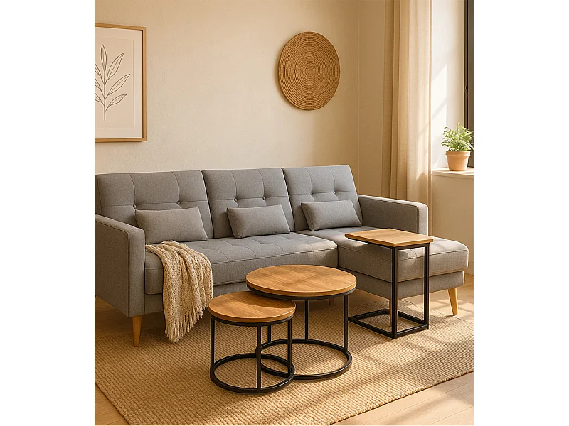 Sofá Chaise Longue de 87x263x150 cm convertible en cama con módulo reversible en gris Abu