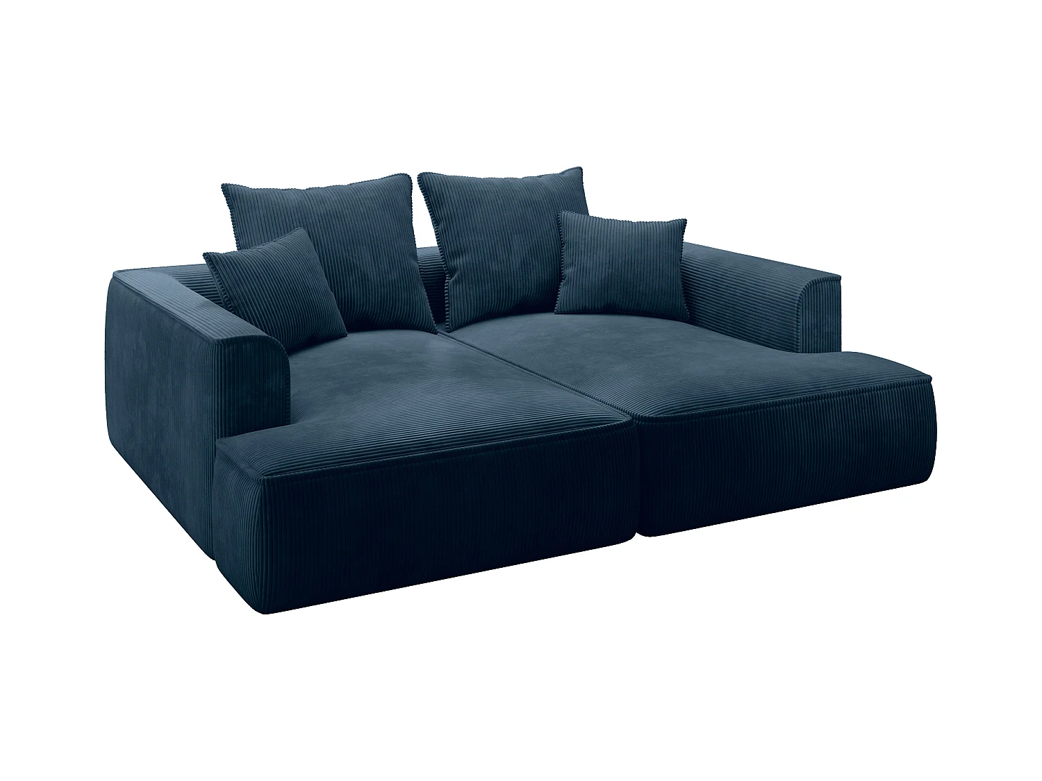 Canapé 3 places confort assise profonde en velours côtelé bleu PINETA