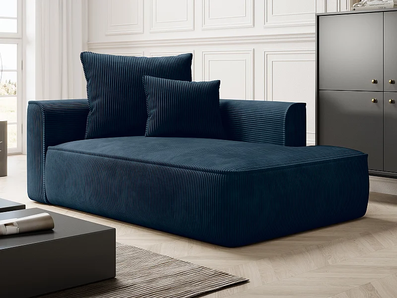 Chaise longue met hoek links in blauw ribfluweel - PINETA