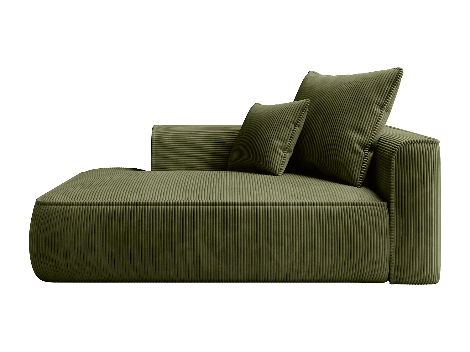 Méridienne gauche en velours côtelé vert kaki PINETA