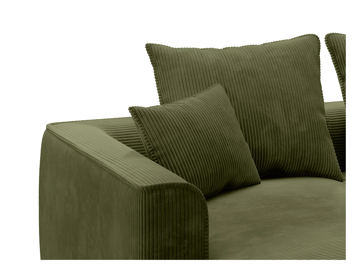 Canapé 3 places confort assise profonde en velours côtelé vert kaki PINETA