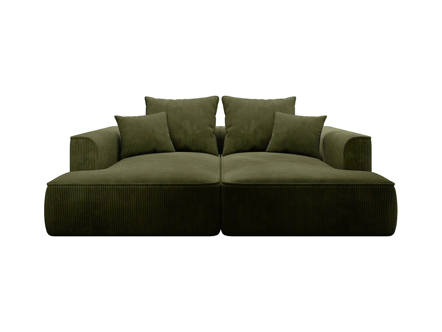 Canapé 3 places confort assise profonde en velours côtelé vert kaki PINETA