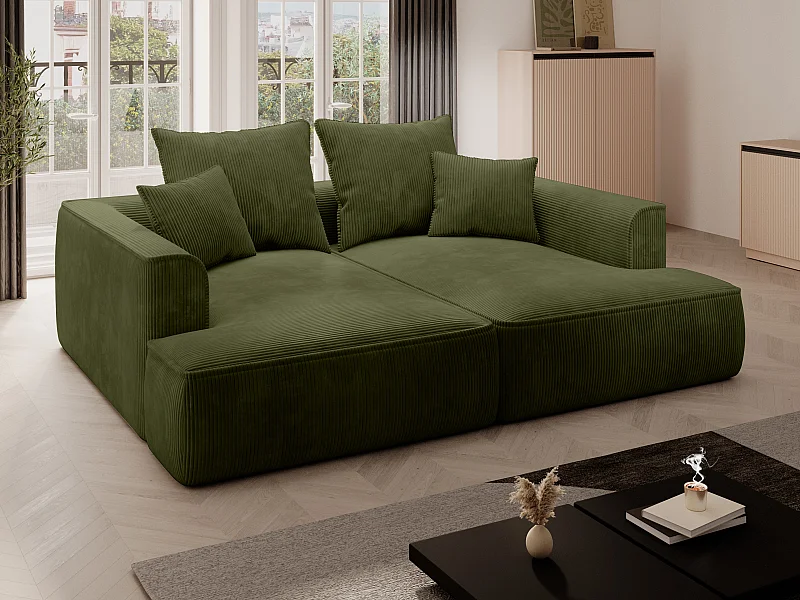 3-sits soffa med djup komfort i manchestersammet, kakigrön PINETA