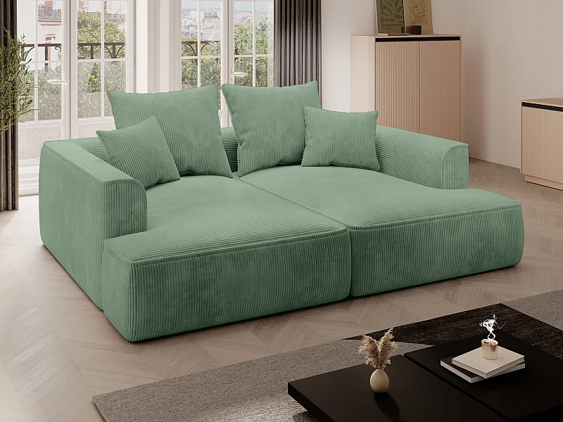 Sofa 3-Sitzer - tiefe Komfortsitzfläche - Cord - Mandelgrün - PINETA