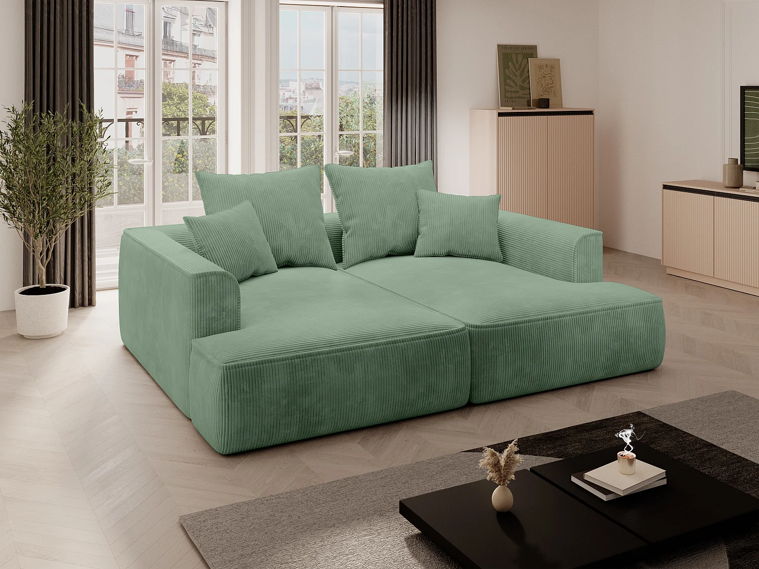 3-seters sofa med dyp sittekomfort i grønn kordfløyel PINETA