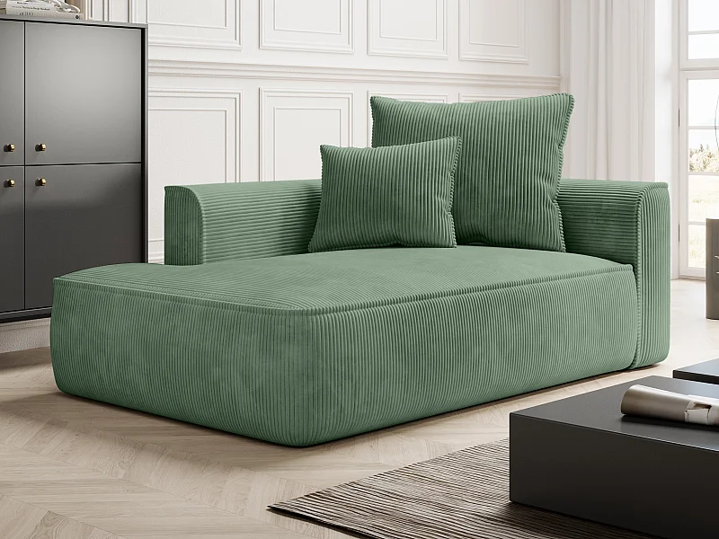 Chaise longue direito em veludo canelado verde amêndoa PINETA