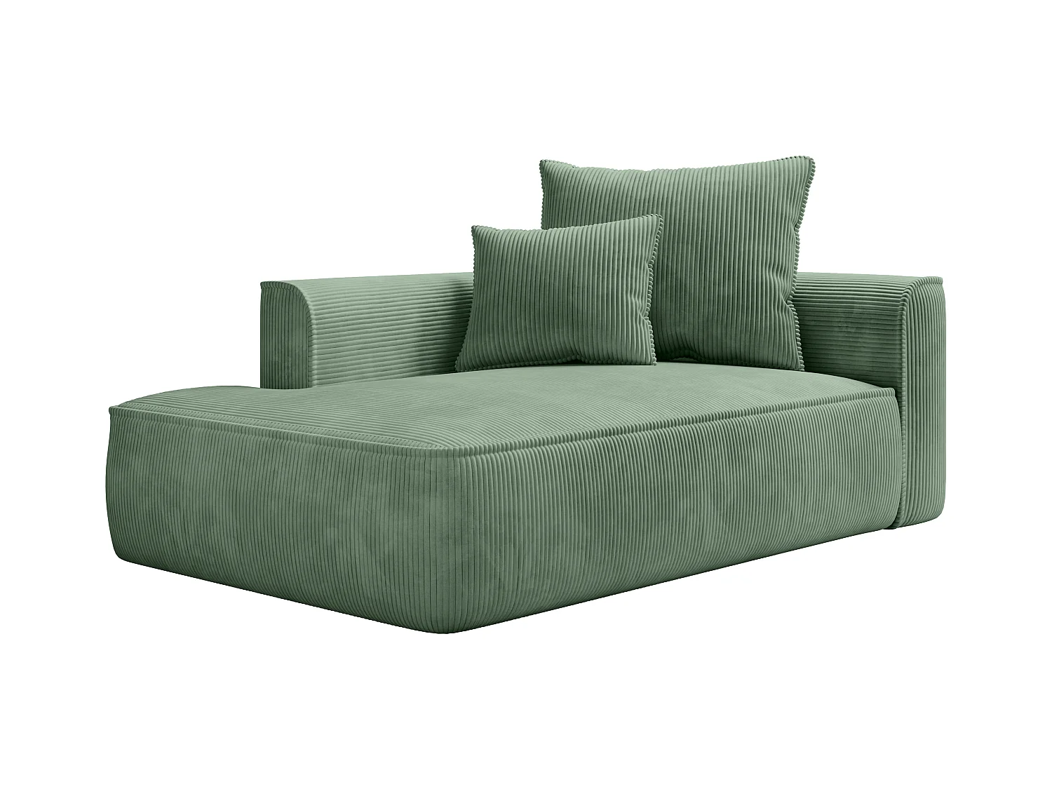 Méridienne droite en velours côtelé vert amande PINETA