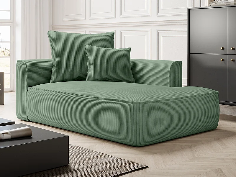 Chaise longue esquerda em veludo canelado verde amêndoa PINETA