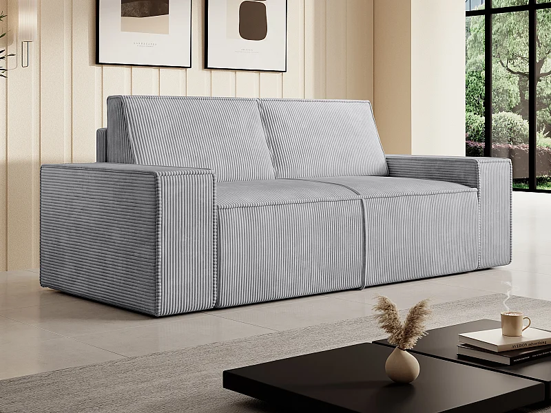  Canapé 2 places en velours côtelé gris clair AMELIA