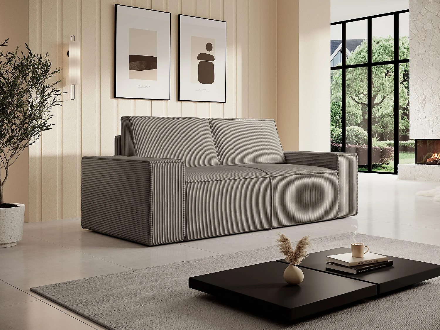  3-sits soffa i manchestersammet taupe AMELIA