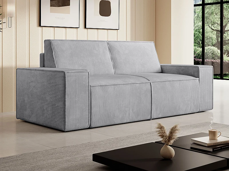 Driezitsbank in  ribfluwelen bank lichtgrijs  - AMELIA