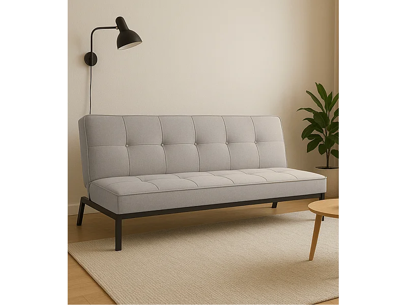 Sofá cama de 36-90x189x85-117 cm de 3 plazas tapizado en poliéster en color gris Louis