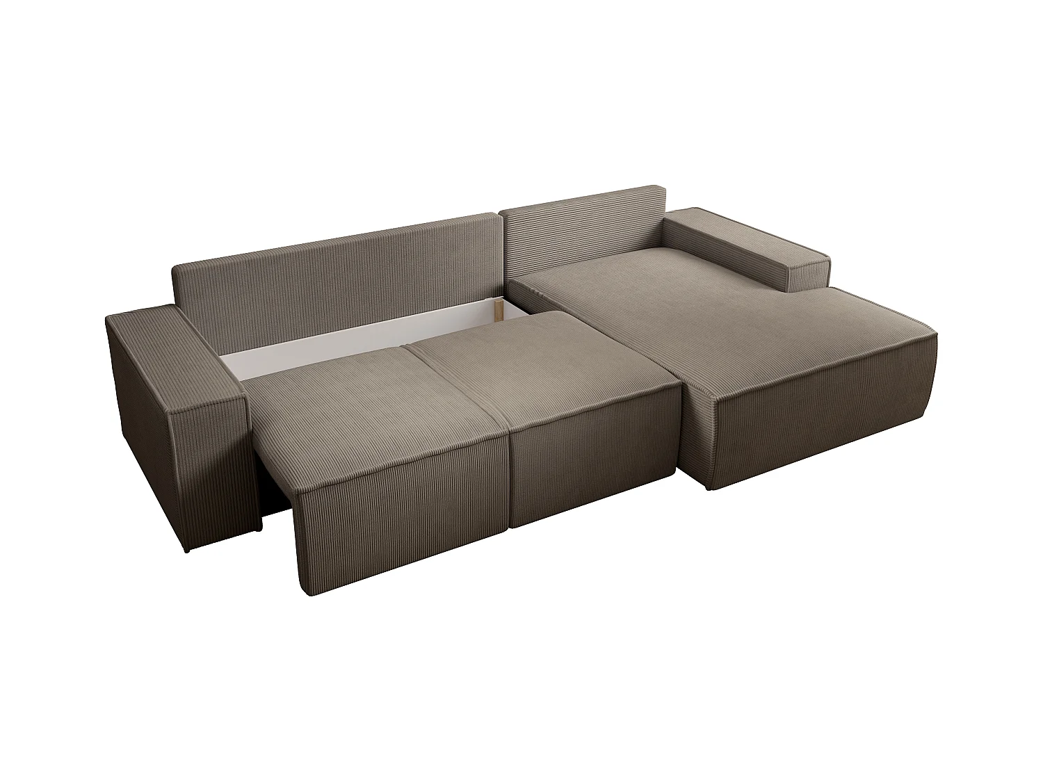  Grand canapé d'angle droit convertible en velours côtelé taupe AMELIA